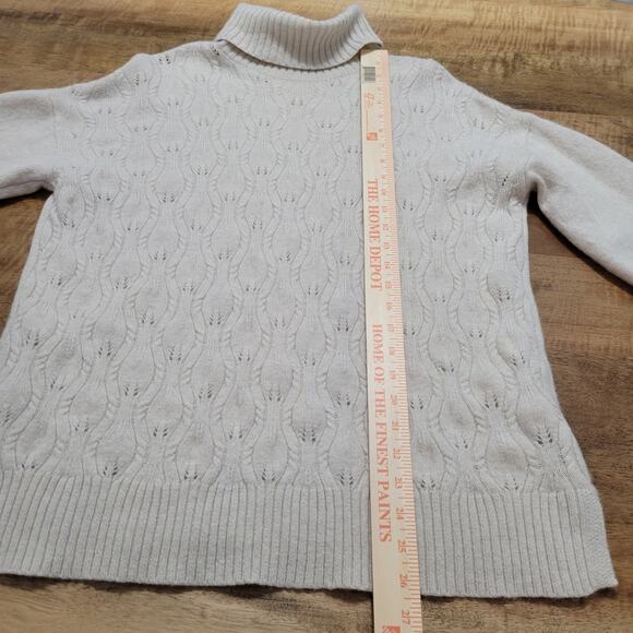 Tabitha Webb Turtleneck Sweater Womens Large Beige Ivory Cable Knit Fisherman - Picture 11 of 11